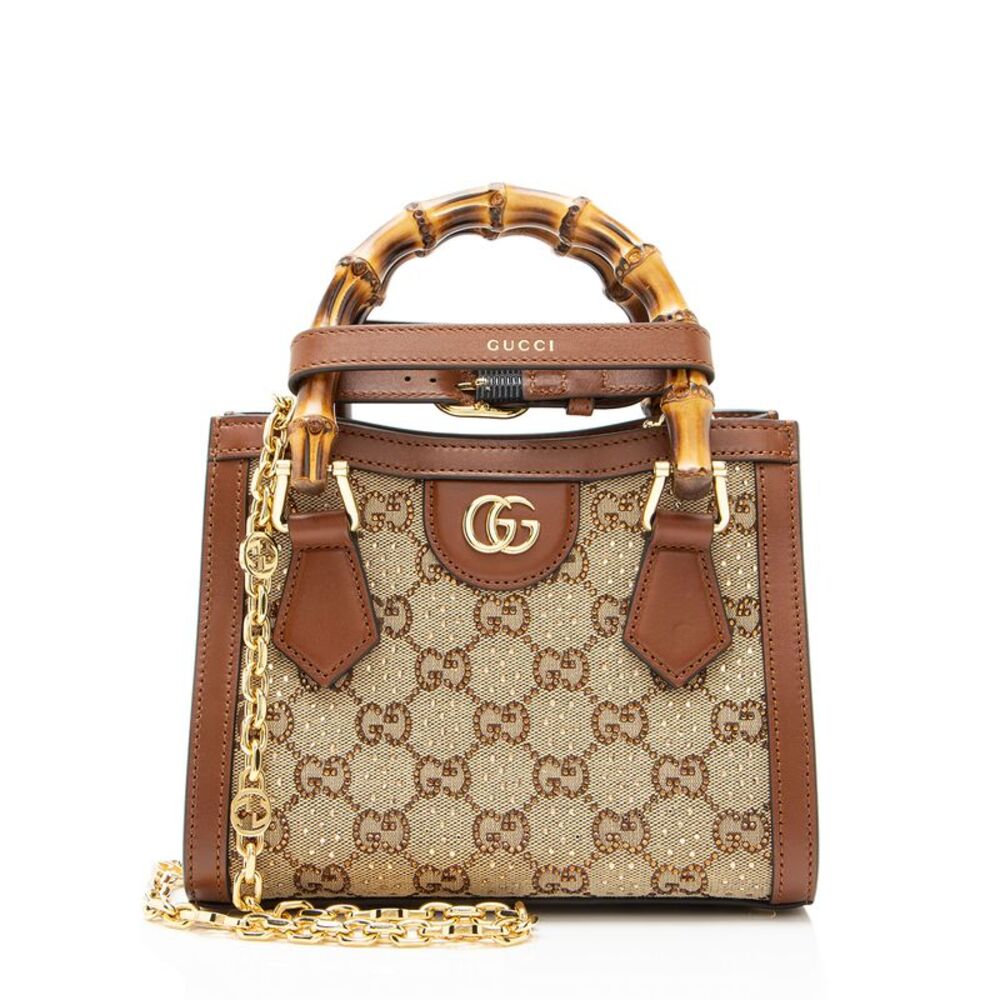 Gucci Crystal GG Canvas Bamboo Diana Mini Tote